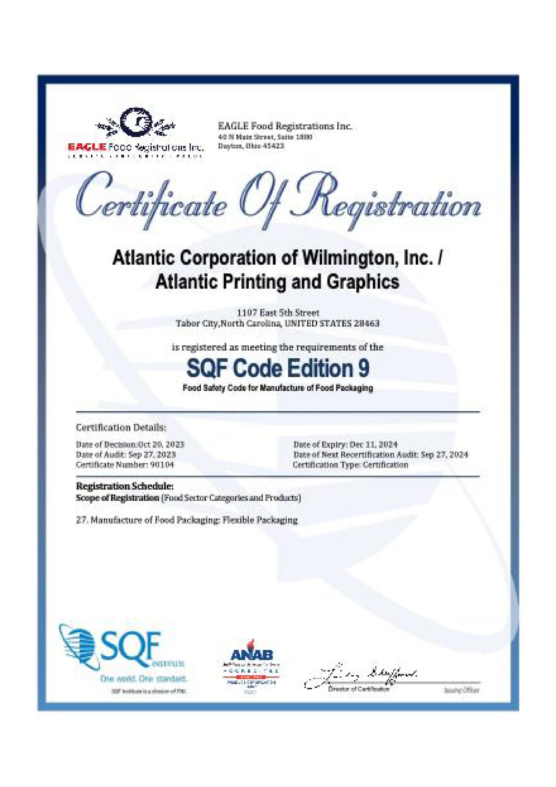 Certifications Atlantic Packaging